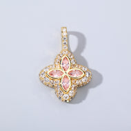 14K Gold Plated Pink Clover Motif Pendant