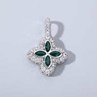 White Gold Plated Green Clover Motif Pendant