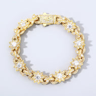 14K Gold Plated Flower Iced Out Cuban Bracelet