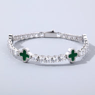 5mm Green Motif White Gold Plated Tennis Bracelet