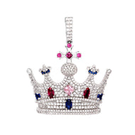 White Gold Plated Iced King Crown Pendant