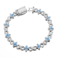 White Gold Plated 10mm Iced Infinity Aqua Clover Bracelet
