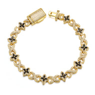 14K Gold Plated 10mm Iced Infinity Black Clover Bracelet