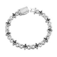 White Gold Plated 10mm Iced Infinity Black Clover Bracelet