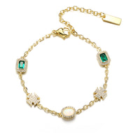 14K Gold Plated Thin Emerald Iced Motifs Bracelet