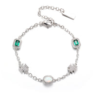 White Gold Plated Thin Emerald Iced Motifs Bracelet