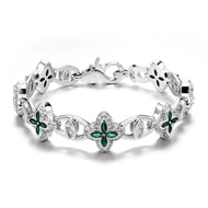 White Gold Plated 10mm Iced Green Clover Eyes Bracelet