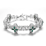 White Gold Plated Iced Marquise Green Clover Cuban Bracelet