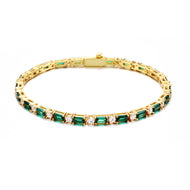 14K Gold Plated 2mm Emerald- White Tennis Bracelet