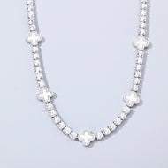 5mm White Motif White Gold Plated Tennis Chain