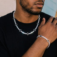 5mm Black Motif White Gold Plated Set