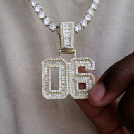Iced Out Number Baguette Pendant with Baguette Bail