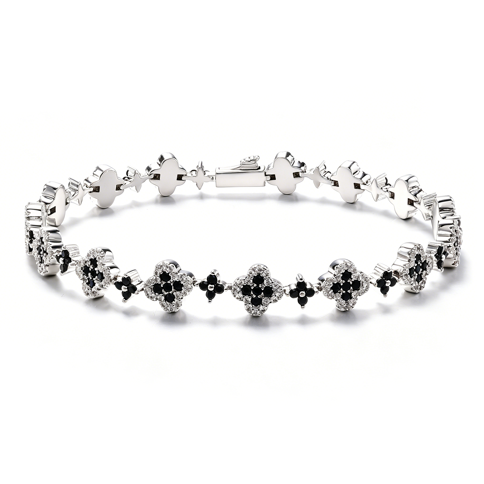 8mm White Gold Plated Black Motifs Bracelet