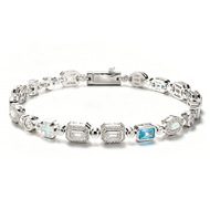 White Gold Plated Multi Color Shape Tennis Bracelet