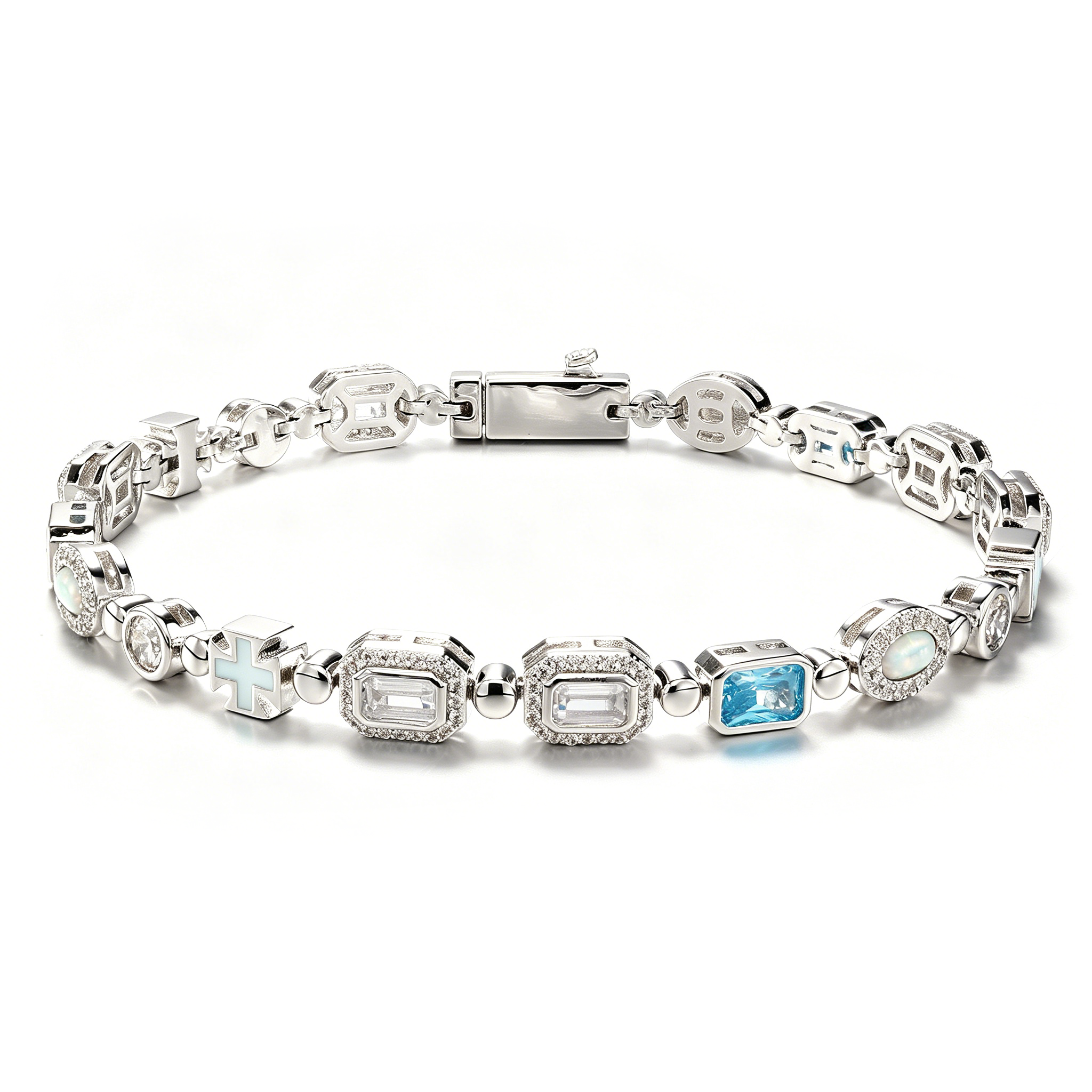 White Gold Plated Multi Motifs Bracelet
