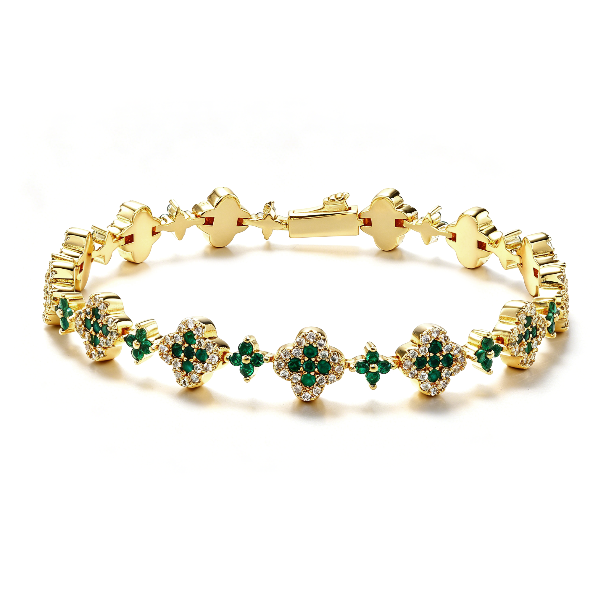 8mm 14K Gold Plated Green Motifs Bracelet