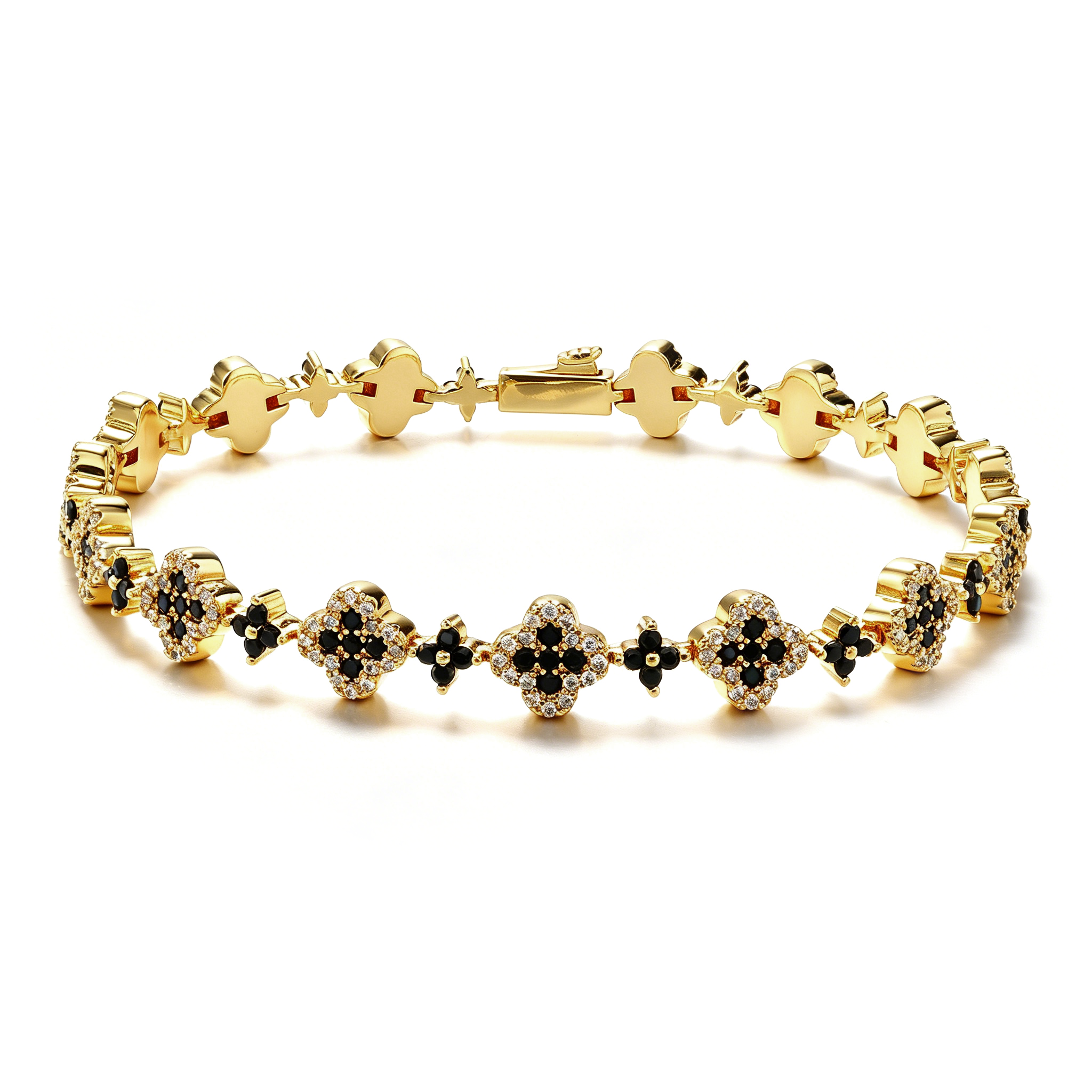 8mm 14K Gold Plated Black Motifs Bracelet