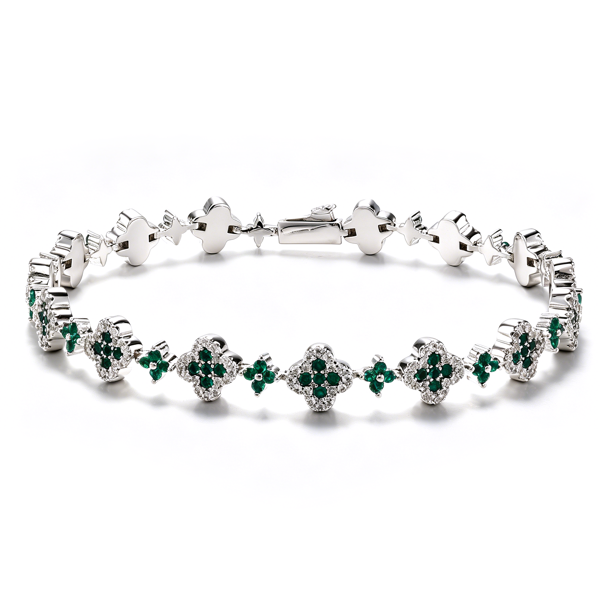 8mm White Gold Plated Green Motifs Bracelet