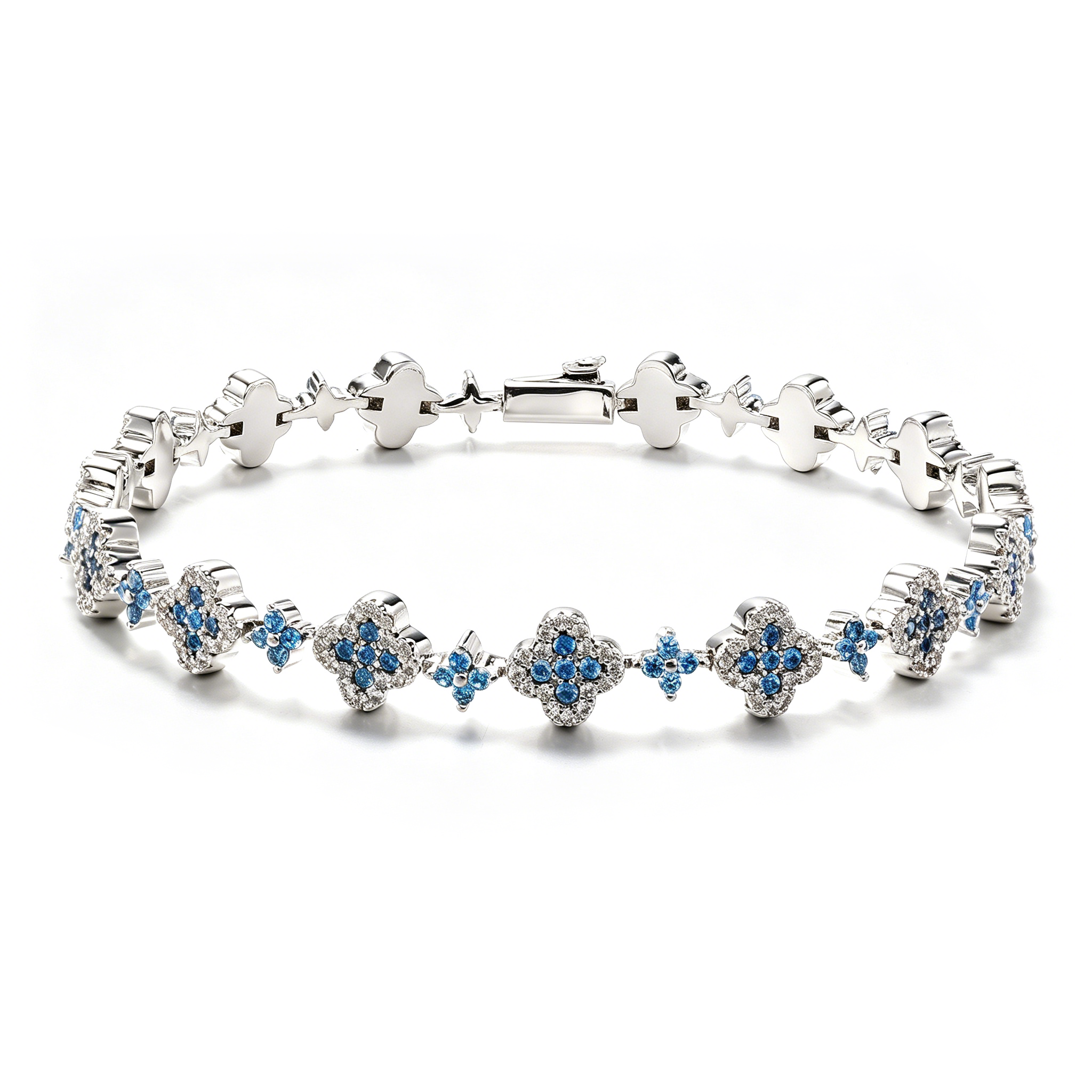 8mm White Gold Plated Aqua Motifs Bracelet