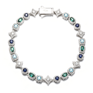 White Gold Plated Multi Color Shape Tennis Bracelet