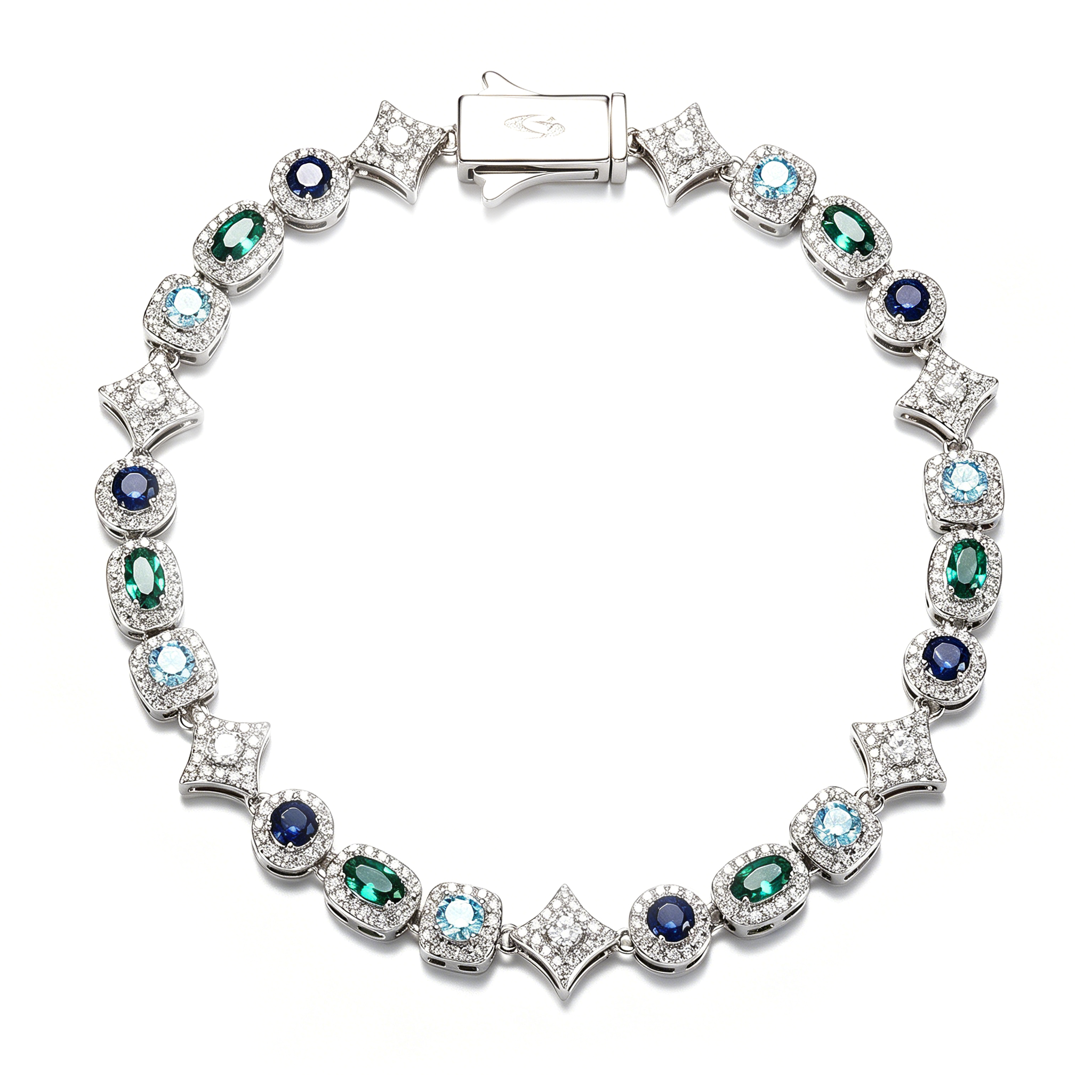 White Gold Plated Multi Color Shape Tennis Bracelet