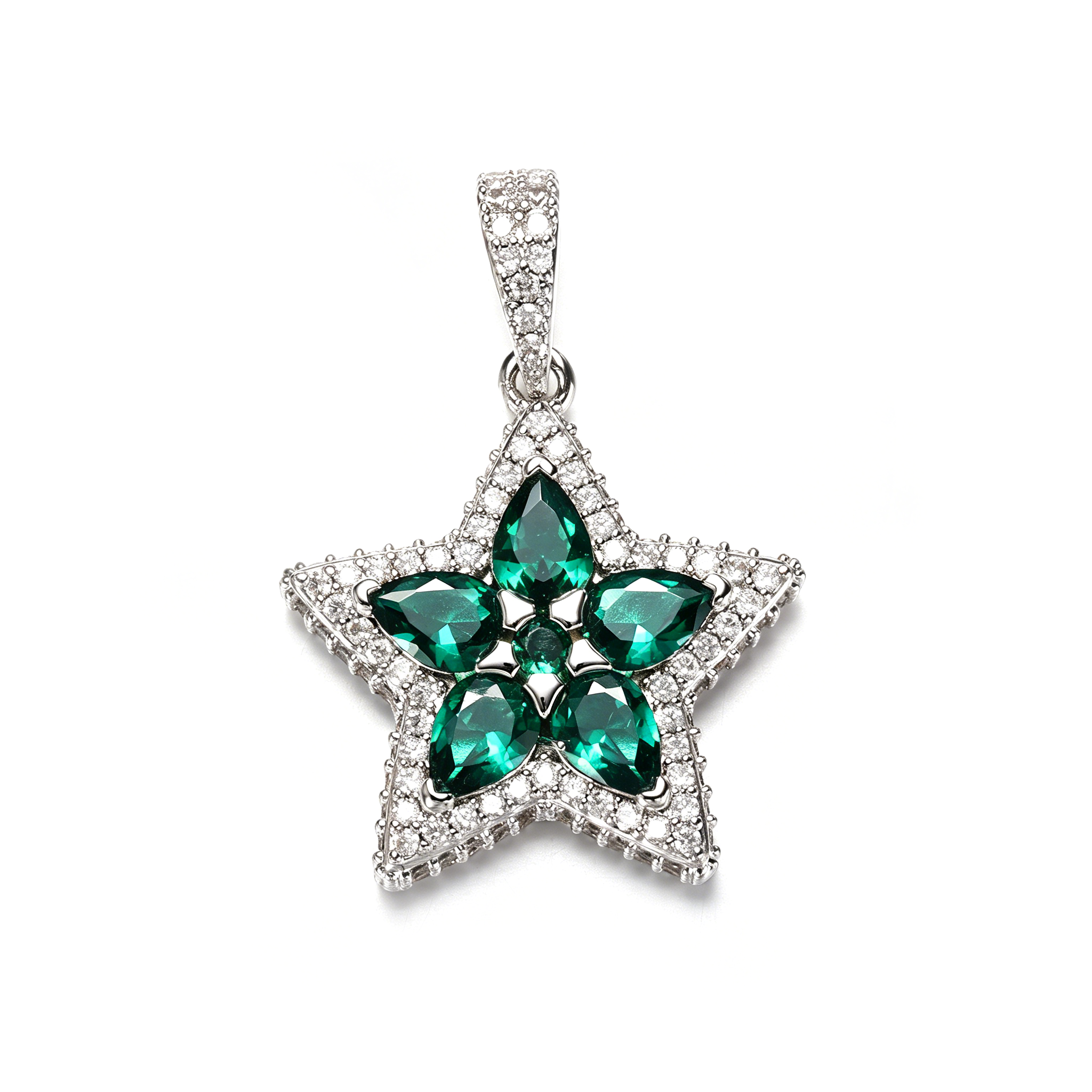 White Gold Plated Green Star Pendant