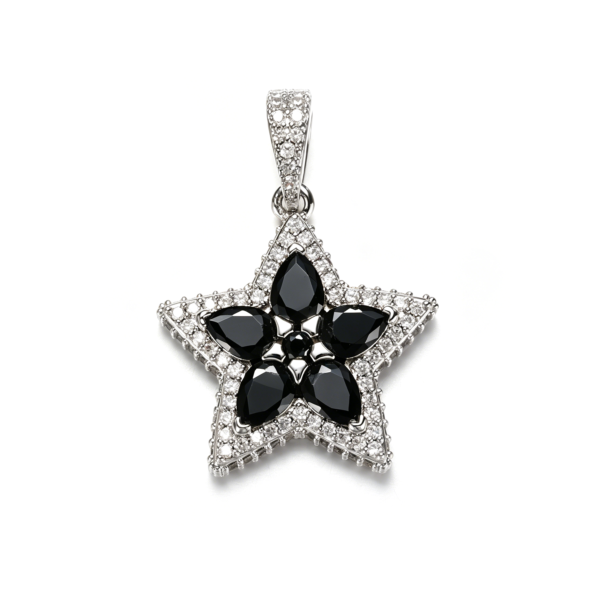 White Gold Plated Black Star Pendant