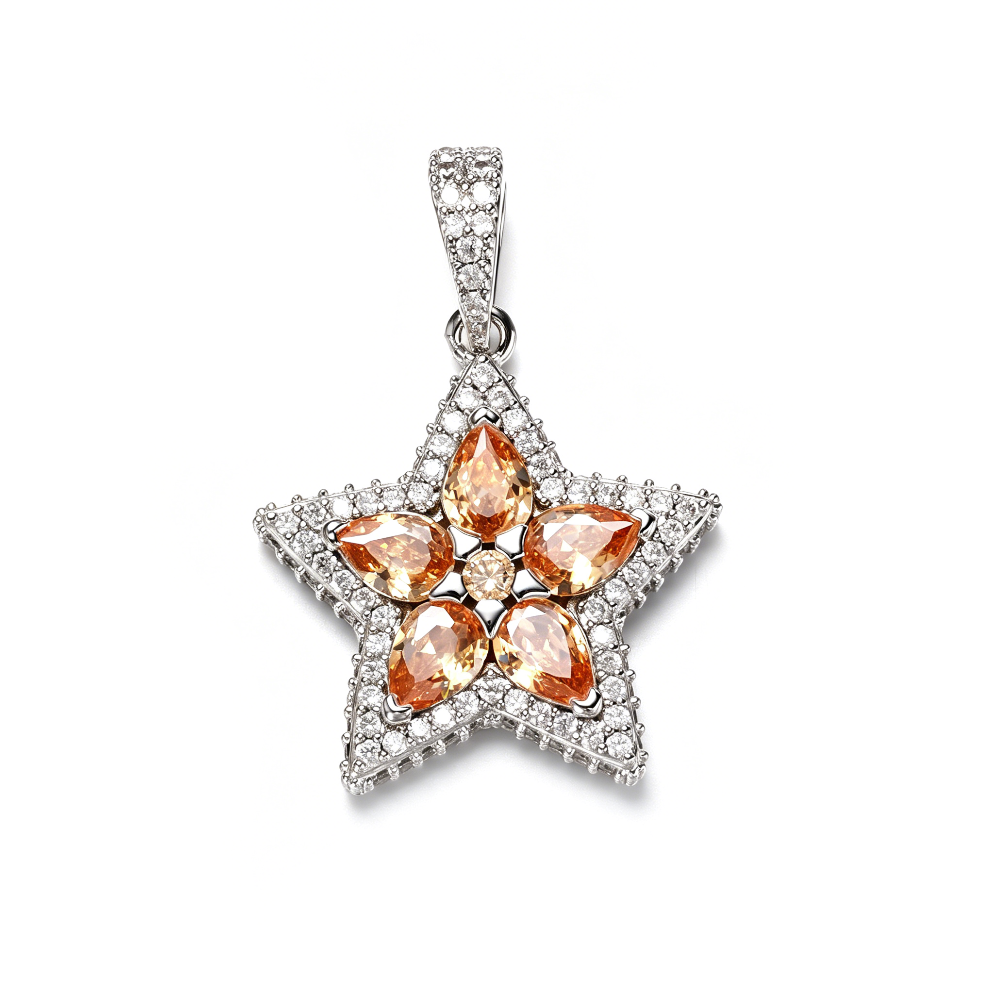 White Gold Plated Champagne Star Pendant
