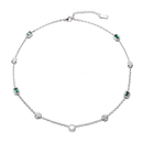 White Gold Plated Thin Emerald Iced Motifs Chain