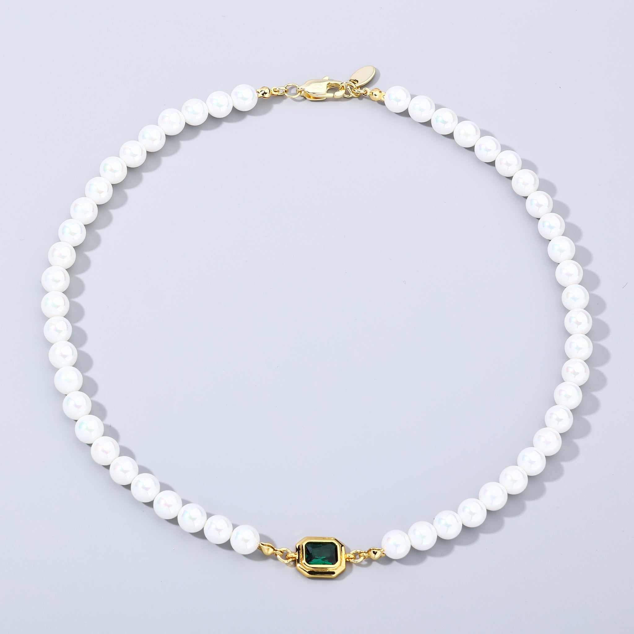 7mm Emerald Stone Pearl Chain