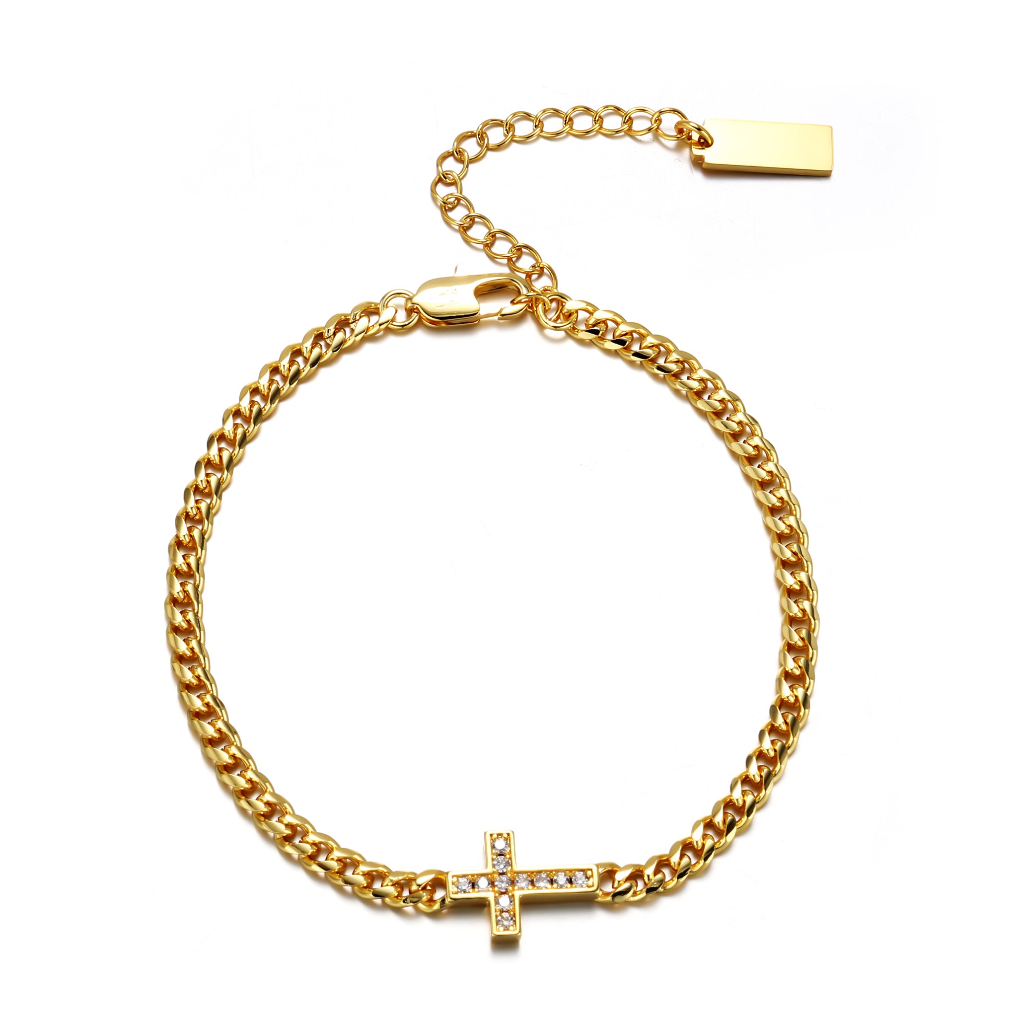 14K Plated 4mm Cross Cuban Bracelet