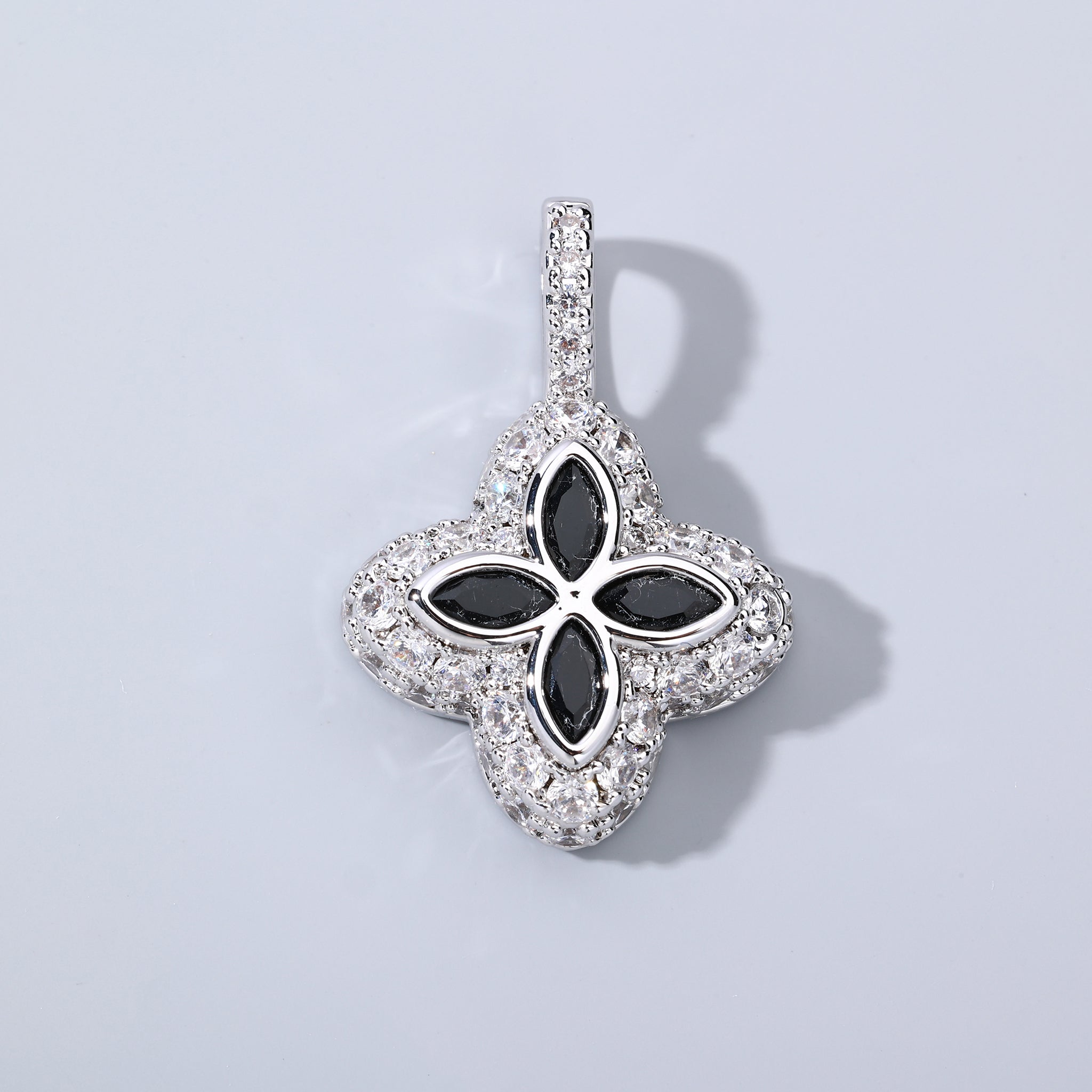 White Gold Plated Black Clover Motif Pendant