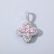 White Gold Plated Pink Clover Motif Pendant