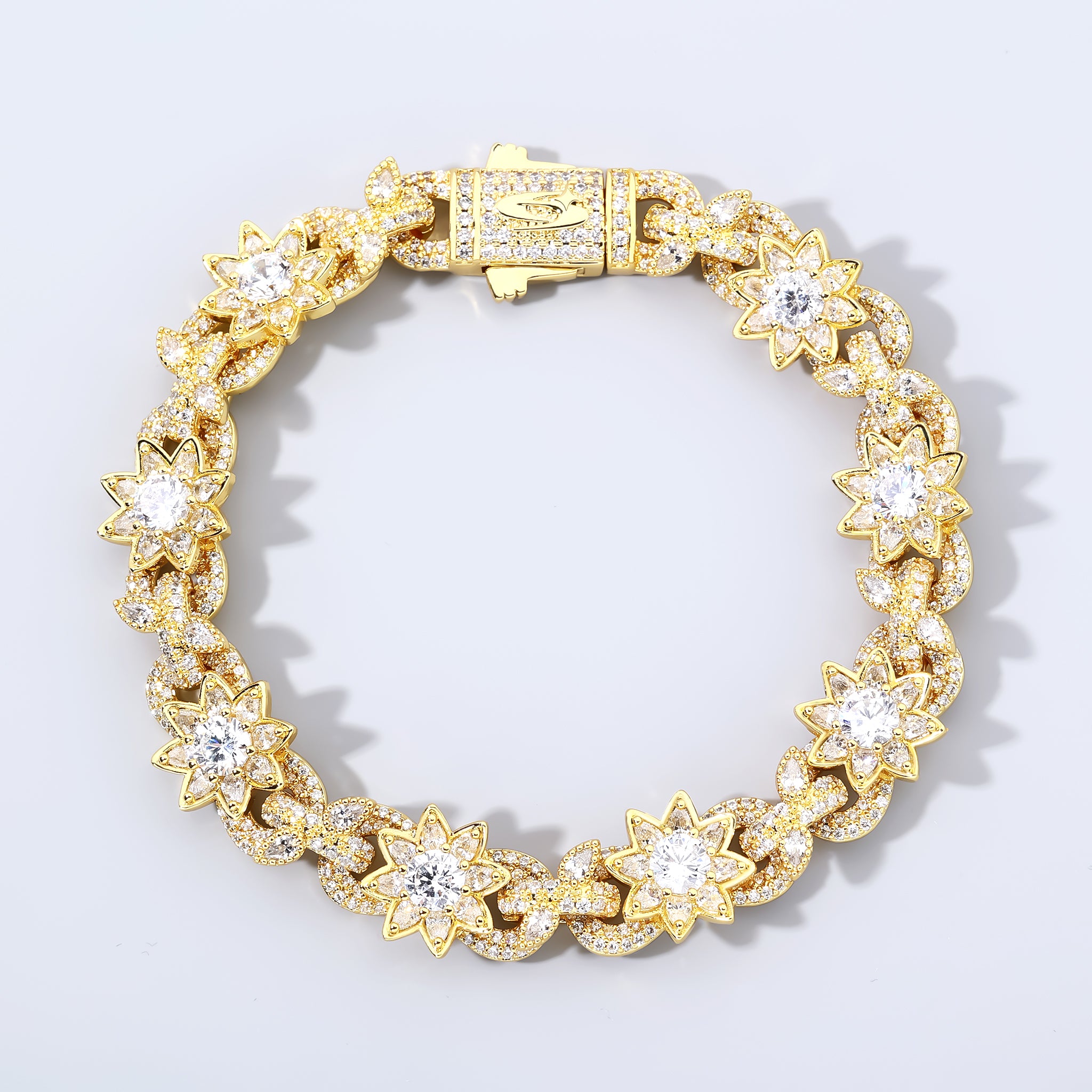 14K Gold Plated Flower Iced Out Cuban Bracelet