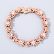 Rose Gold Plated Flower Iced Out Cuban Bracelet