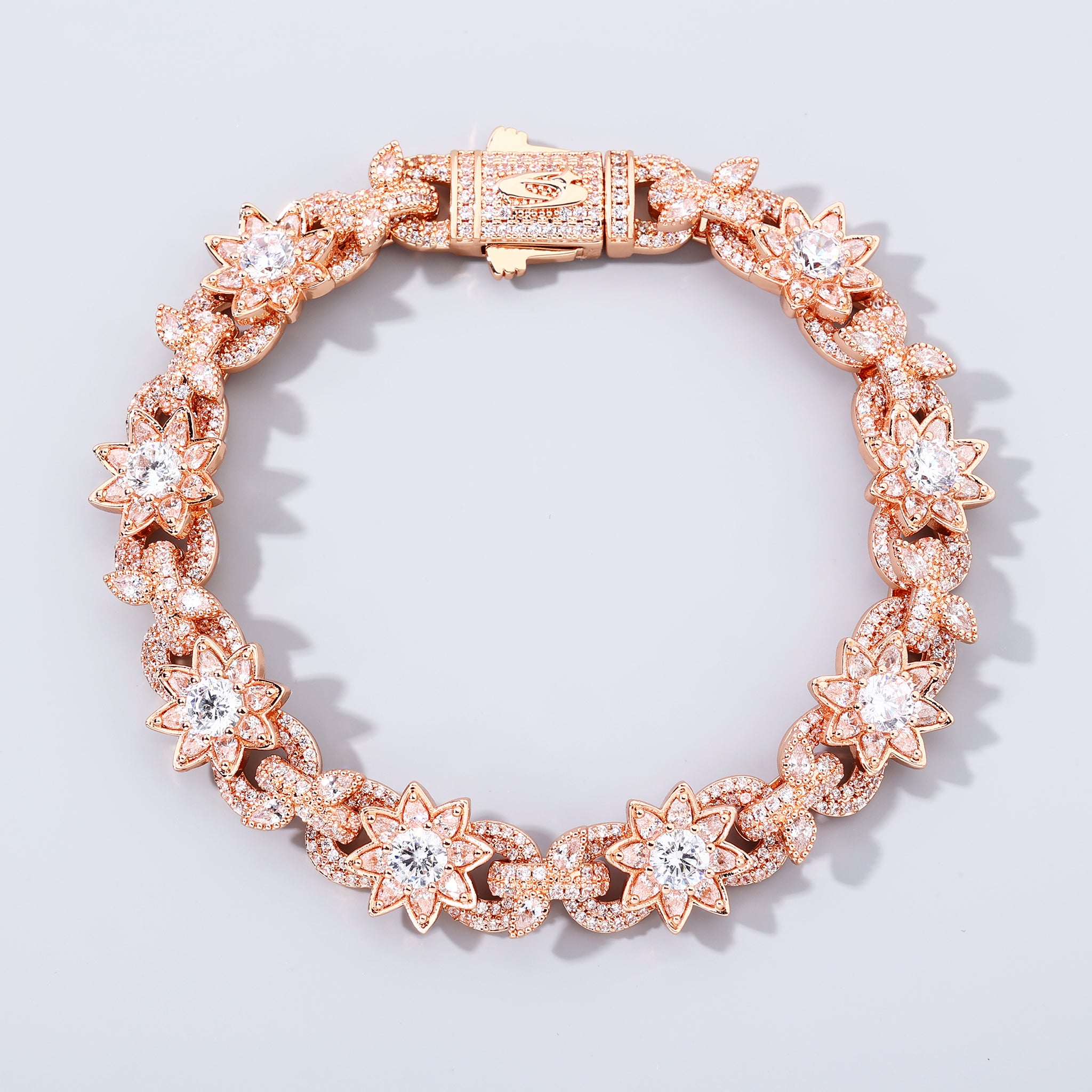 Rose Gold Plated Flower Iced Out Cuban Bracelet