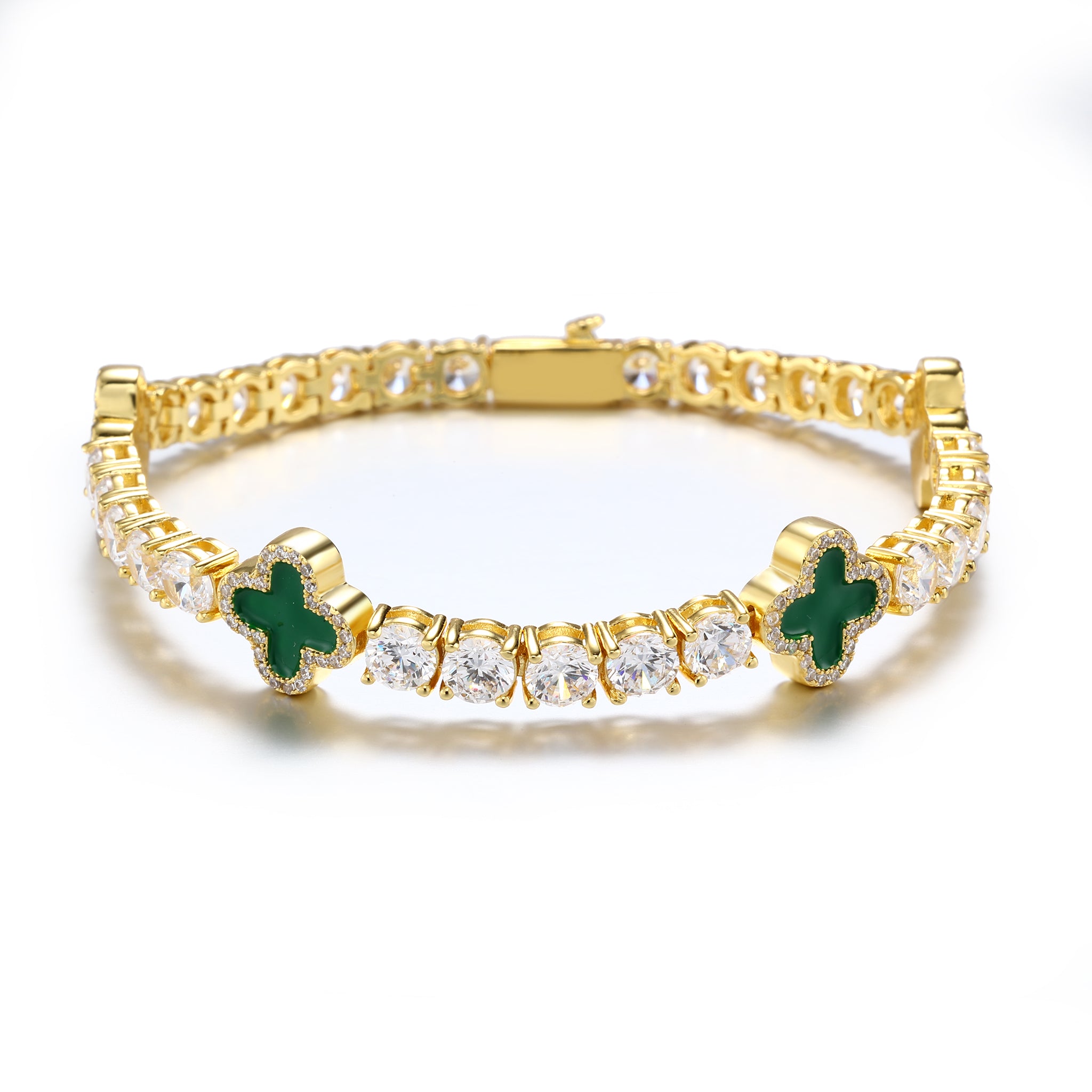 5mm Green Motif 14K Gold Plated Tennis Bracelet