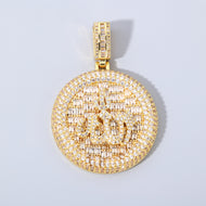 14K Gold Plated Circle Baguette Pendant w ''Allah''