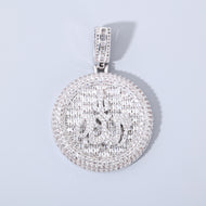 White Gold Plated Circle Baguette Pendant w ''Allah''