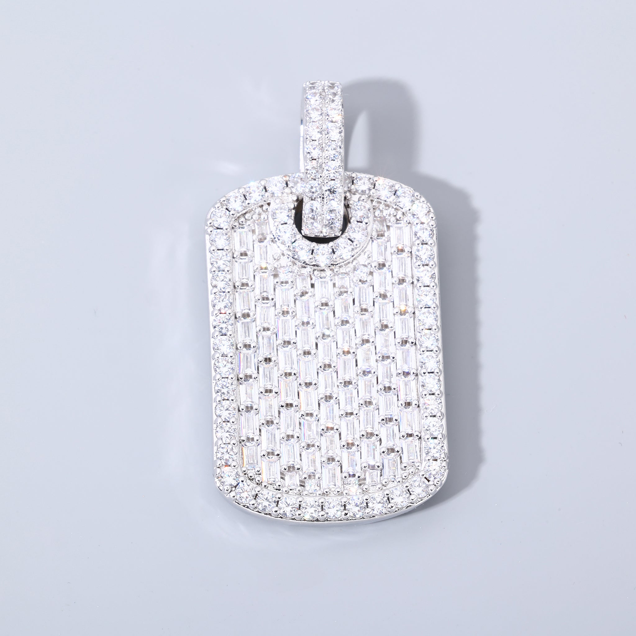 White Gold Plated Baguette Tag