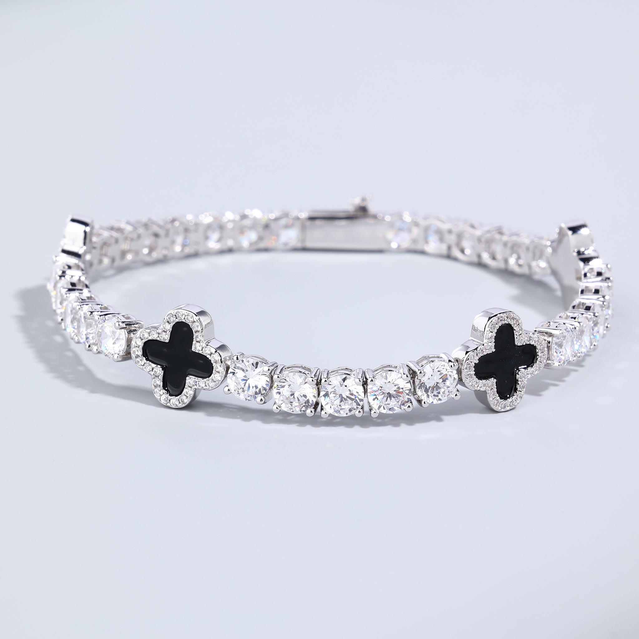 5mm Black Motif White Gold Plated Tennis Bracelet