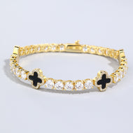 5mm Black Motif 14K Gold Plated Tennis Bracelet