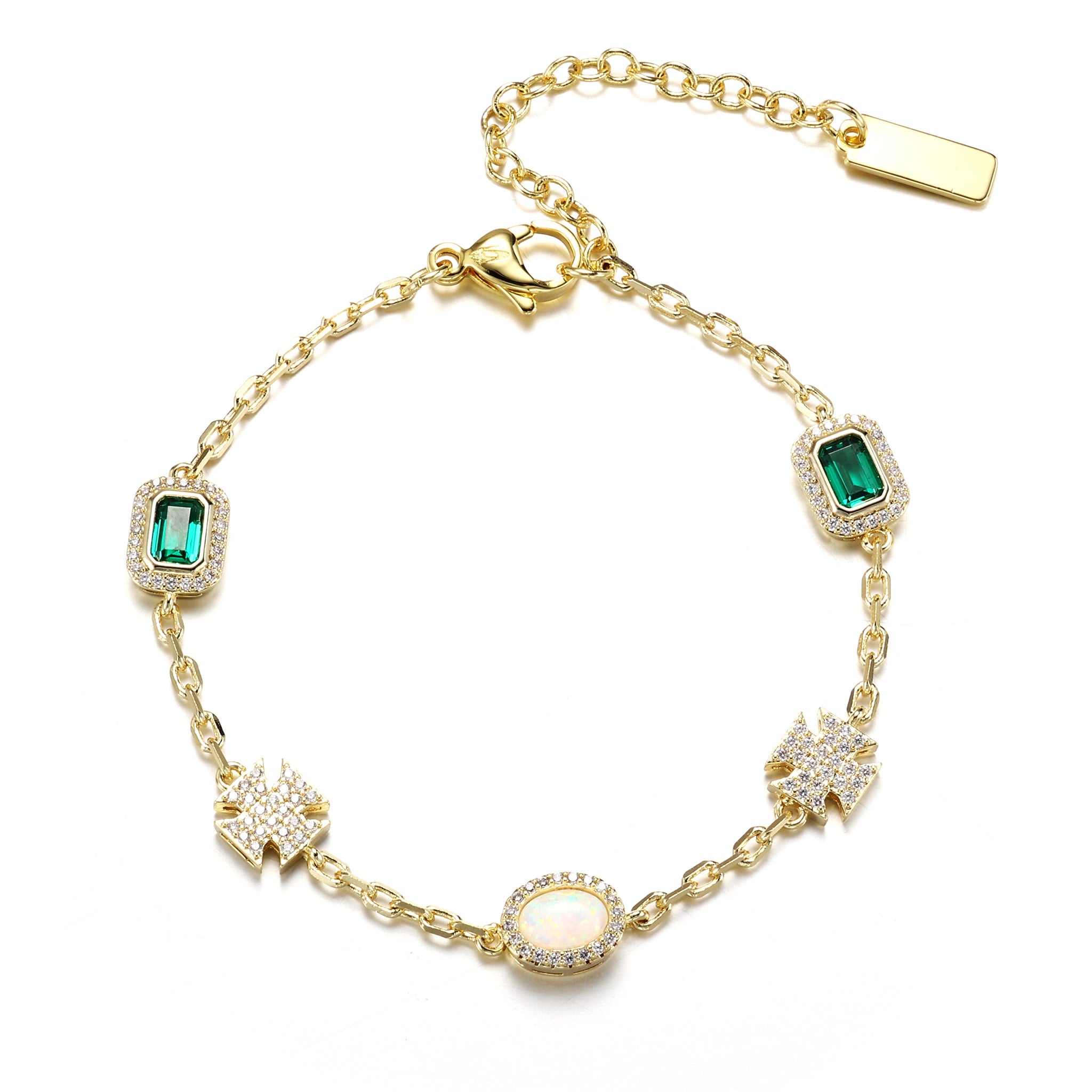 14K Gold Plated Thin Emerald Iced Motifs Bracelet