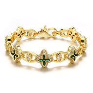 14K Gold Plated 10mm Iced Green Clover Eyes Bracelet