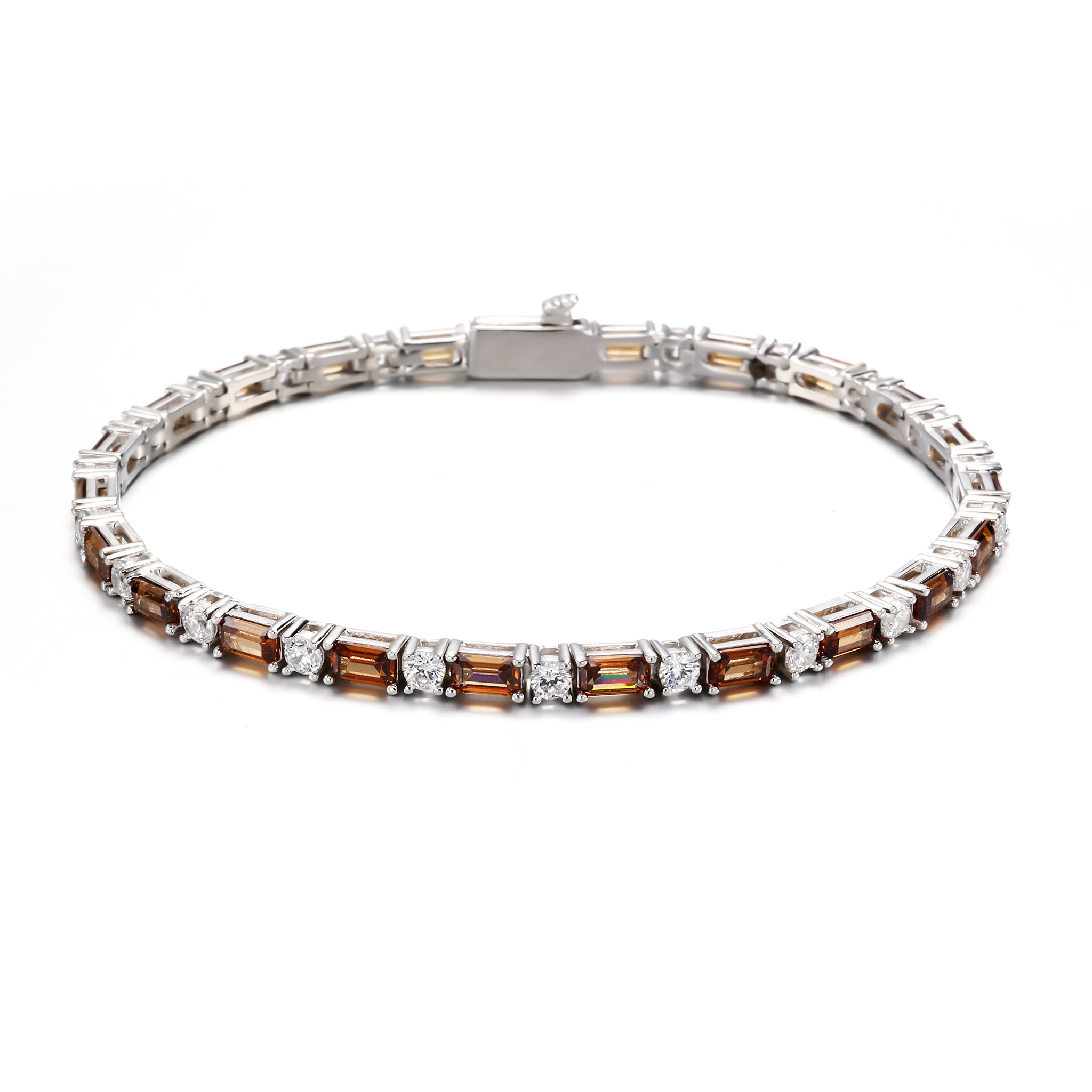 White Gold Plated 2mm Coffee- White Tennis Bracelet