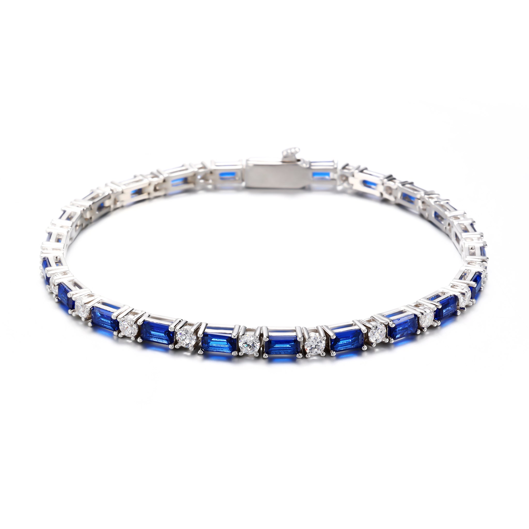 White Gold Plated 2mm Sapphire- White Tennis Bracelet