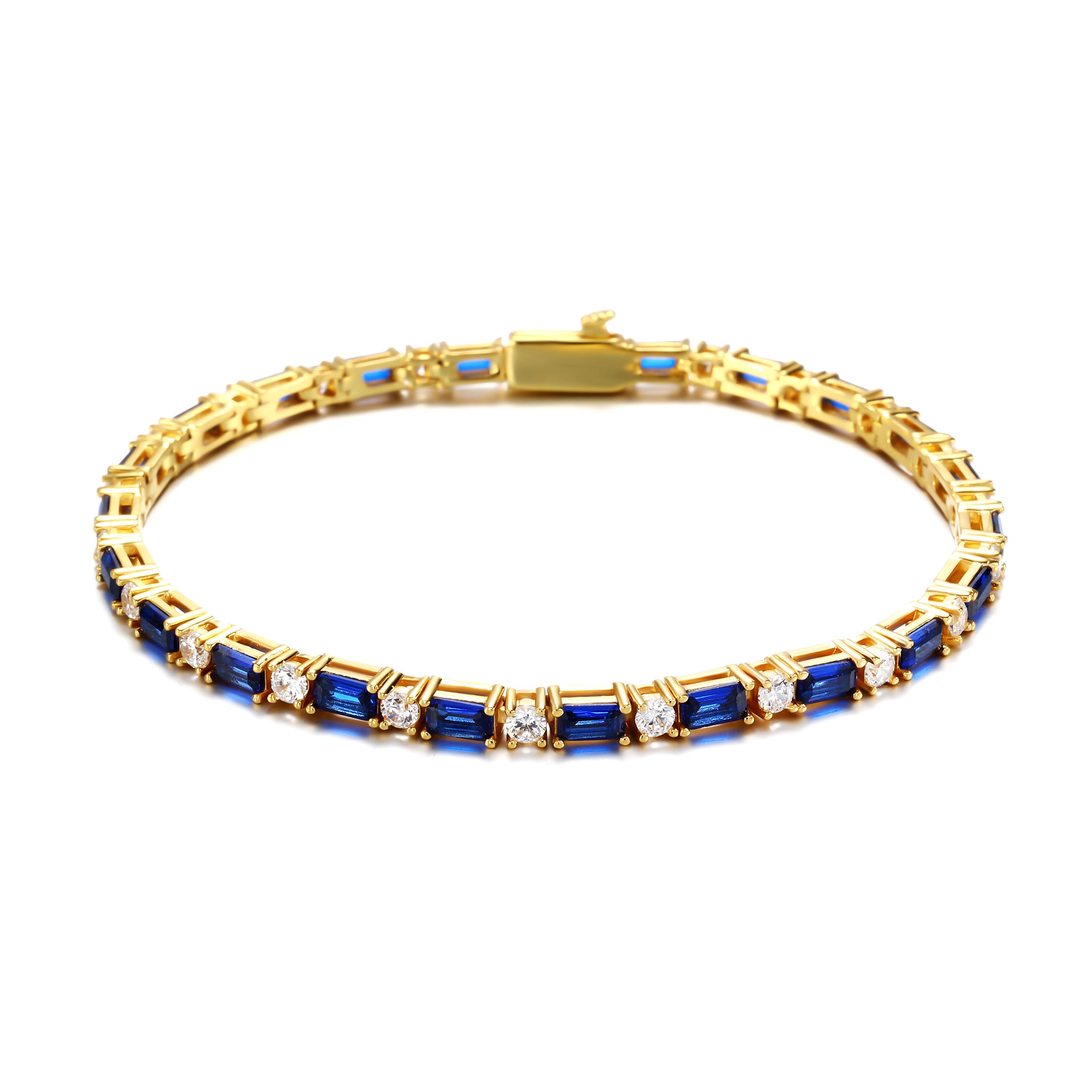 14K Gold Plated 2mm Sapphire- White Tennis Bracelet