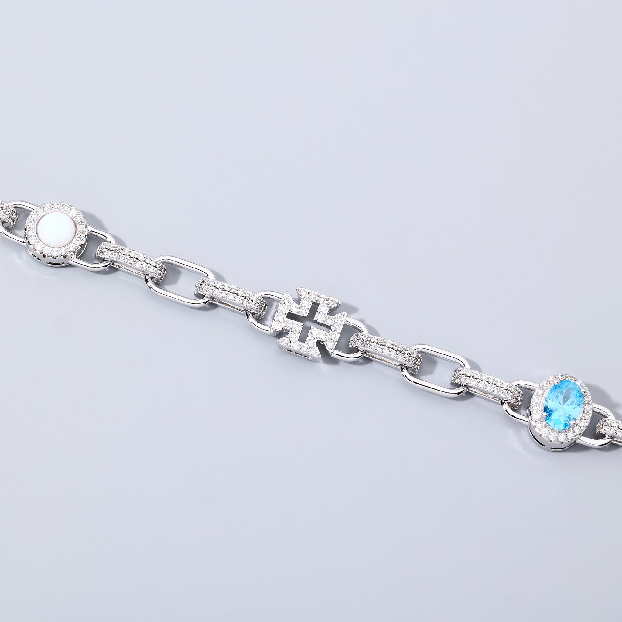 White Gold Plated Iced Motifs Bracelet