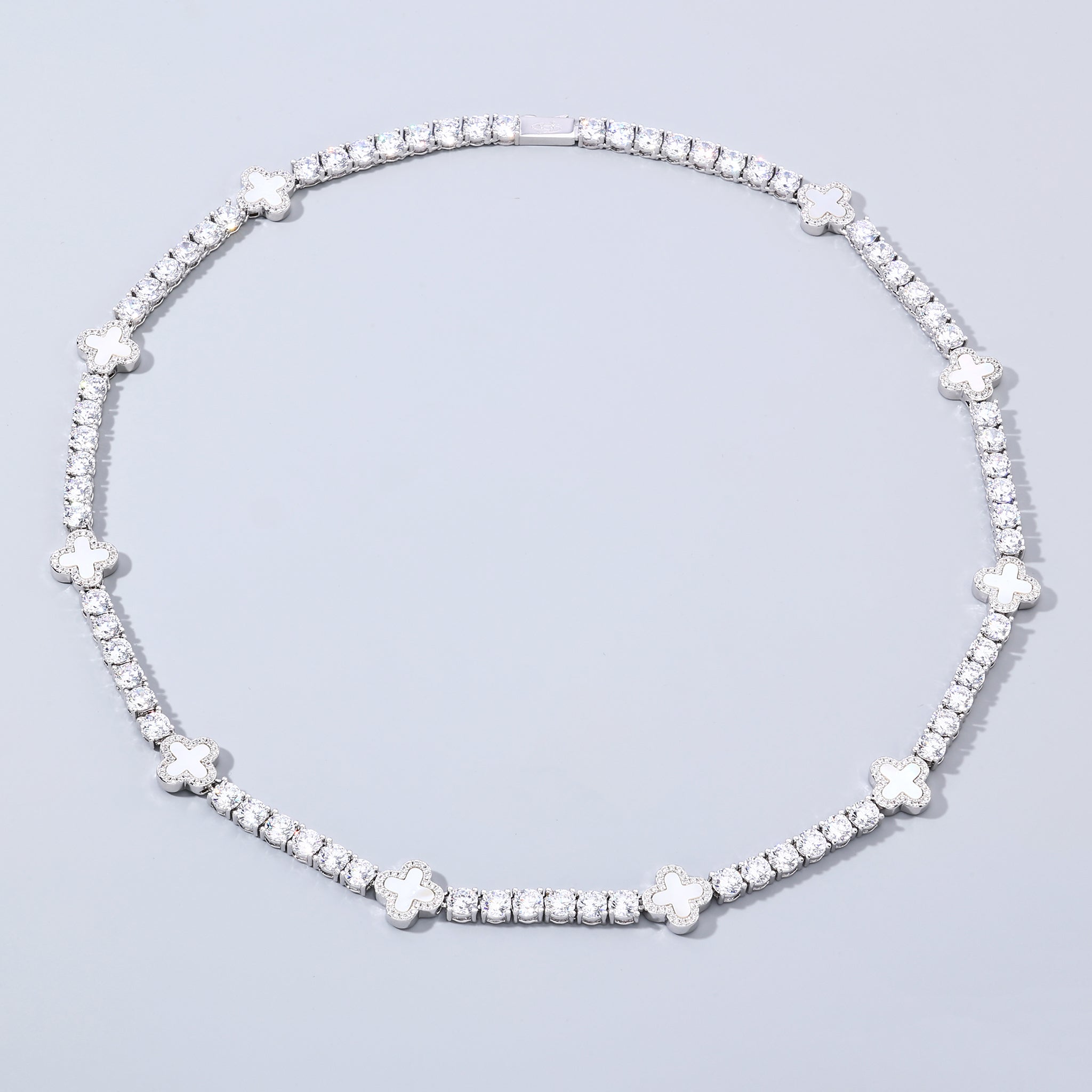5mm White Motif White Gold Plated Tennis Chain