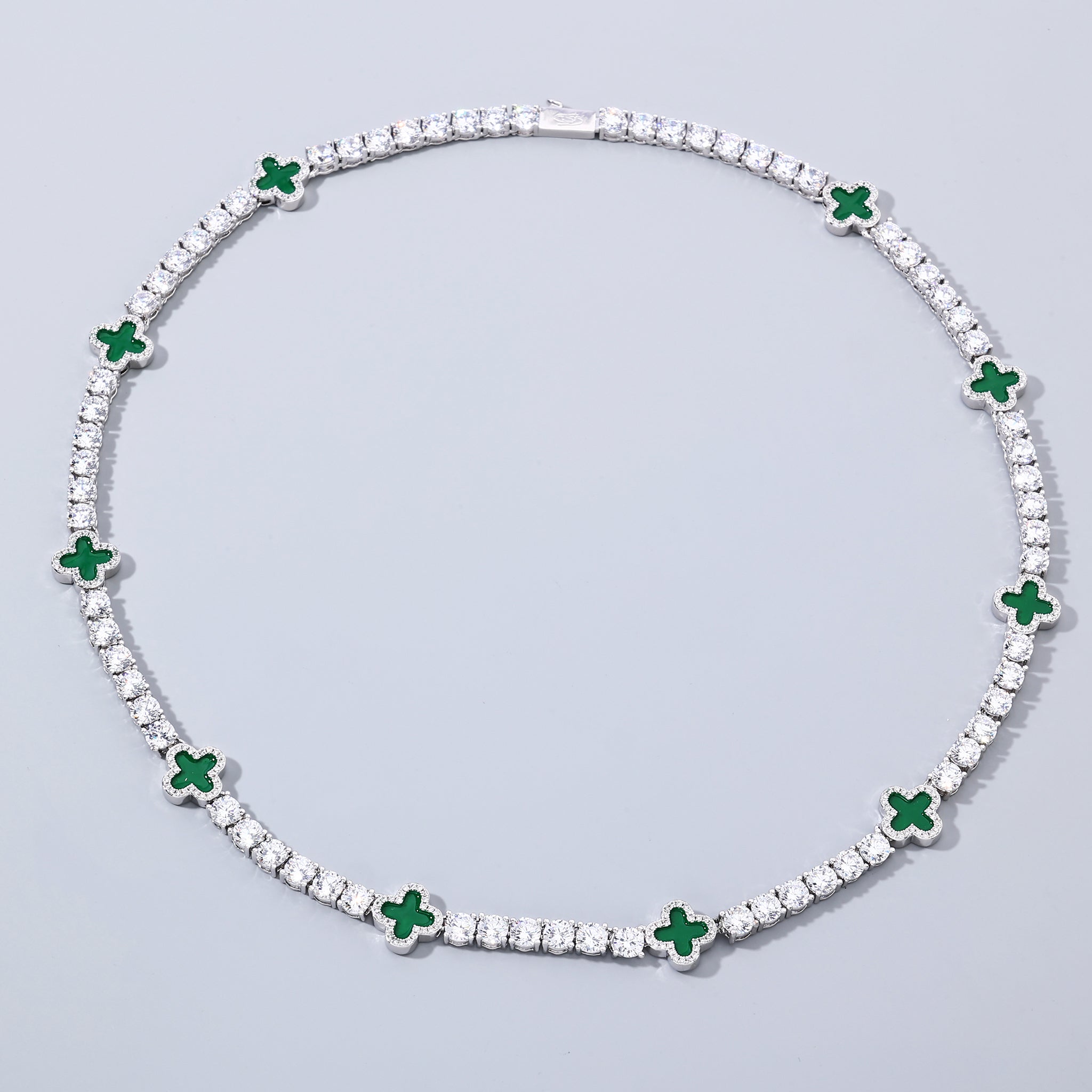 5mm Green Motif White Gold Plated Tennis Chain